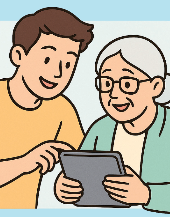 Nipote che aiuta la nonna